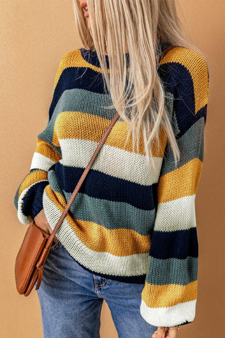 Color Block Round Neck Dropped Shoulder Sweater - S. M. & Co.