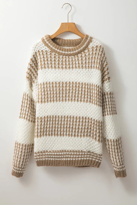 Color Block Round Neck Dropped Shoulder Sweater - S. M. & Co.