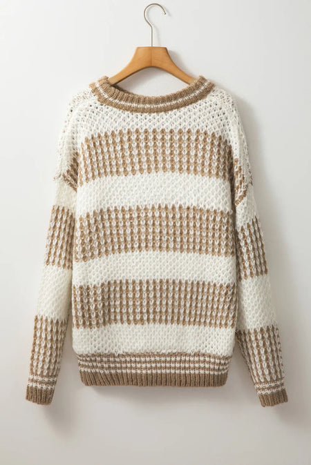 Color Block Round Neck Dropped Shoulder Sweater - S. M. & Co.