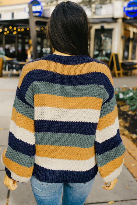 Color Block Round Neck Dropped Shoulder Sweater - S. M. & Co.