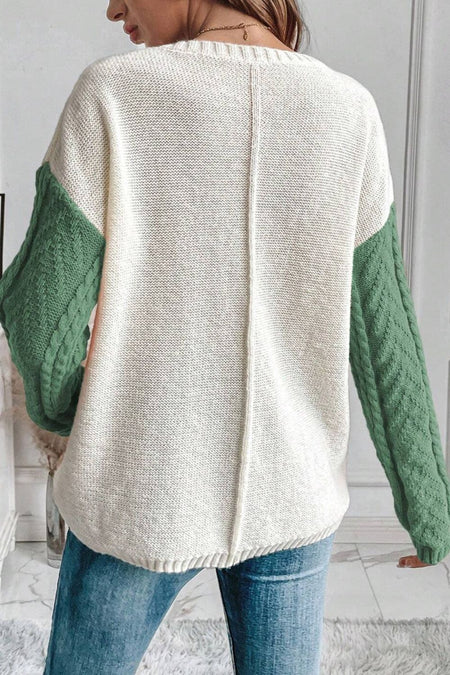 Color Block Round Neck Long Sleeve Sweater - S. M. & Co. Round Neck Sweater