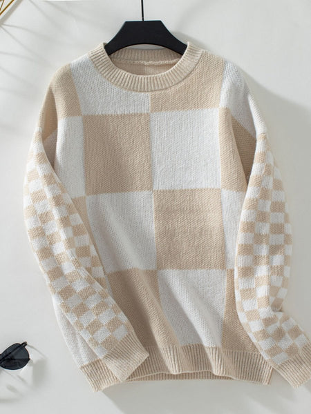 Color Block Round Neck Long Sleeve Sweater - S. M. & Co.