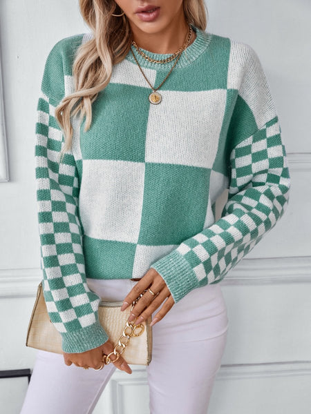 Color Block Round Neck Long Sleeve Sweater - S. M. & Co.