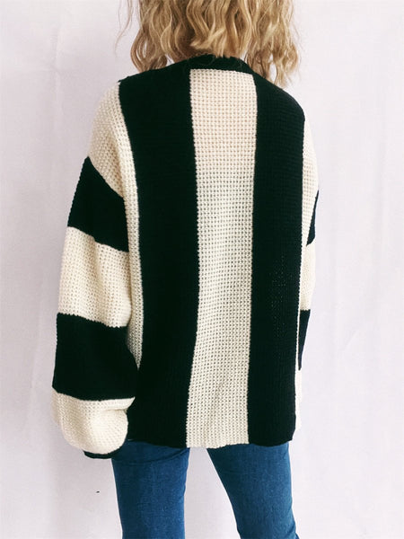 Color Block Round Neck Long Sleeve Sweater - S. M. & Co.