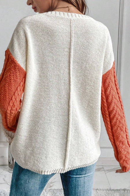 Color Block Round Neck Long Sleeve Sweater - S. M. & Co. Round Neck Sweater