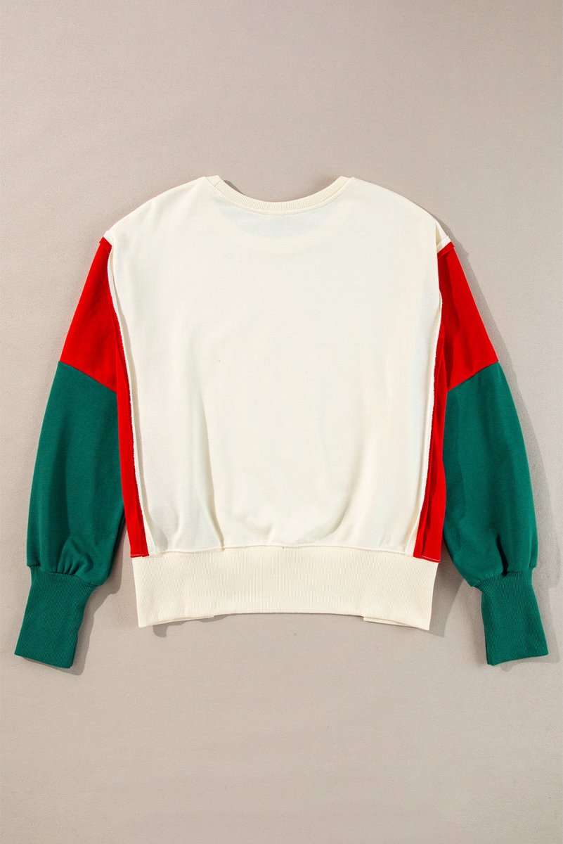 Color Block Star Side Slit Lantern Sleeve Sweatshirt - S. M. & Co.