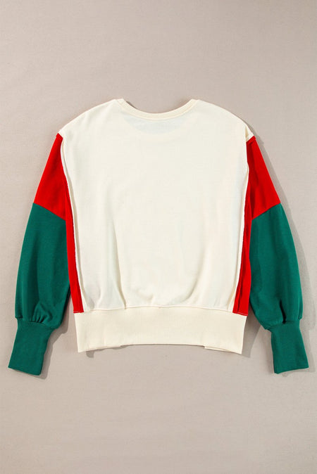 Color Block Star Side Slit Lantern Sleeve Sweatshirt - S. M. & Co.