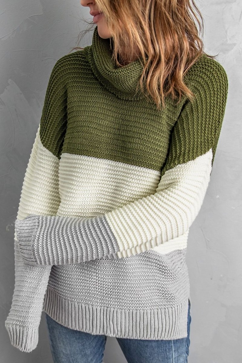 Color Block Turtleneck Long Sleeve Sweater - S. M. & Co.