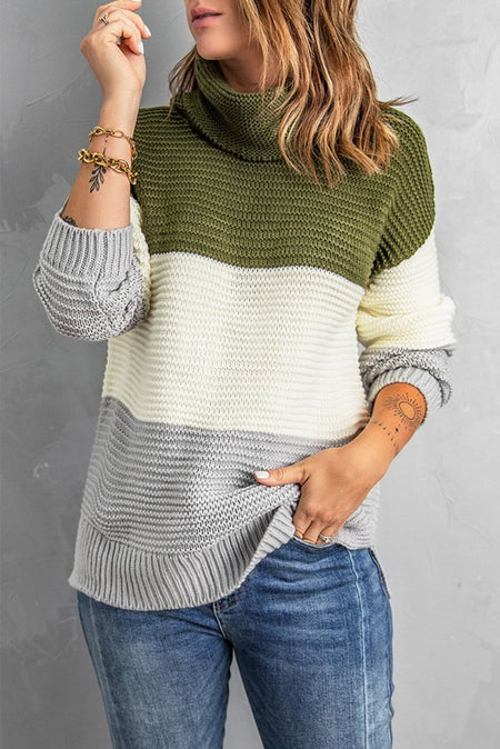 Color Block Turtleneck Long Sleeve Sweater - S. M. & Co.