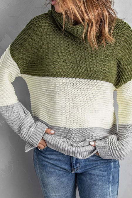 Color Block Turtleneck Long Sleeve Sweater - S. M. & Co.