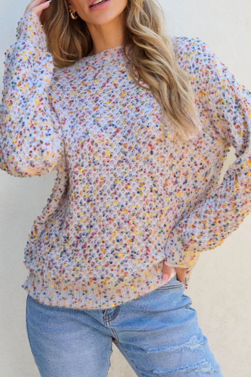 Confetti Round Neck Long Sleeve Sweater - S. M. & Co.