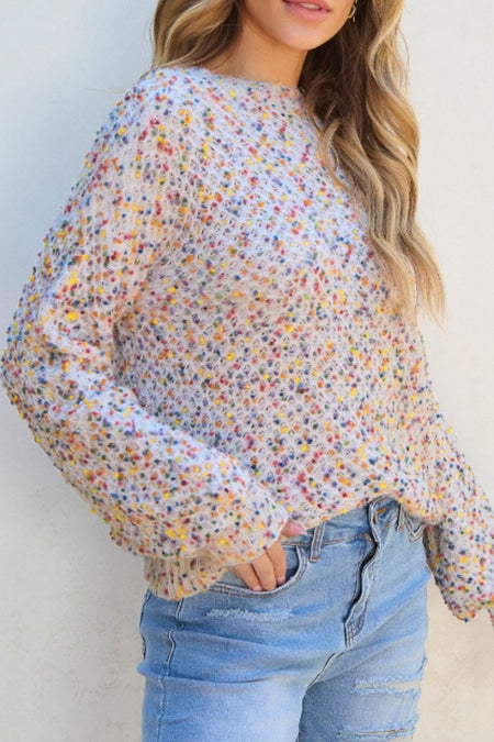 Confetti Round Neck Long Sleeve Sweater - S. M. & Co.