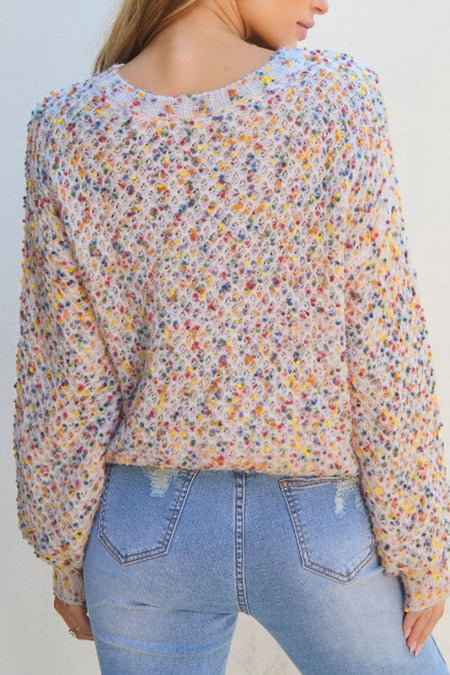 Confetti Round Neck Long Sleeve Sweater - S. M. & Co.