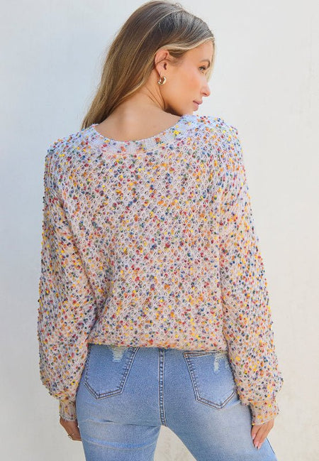 Confetti Round Neck Long Sleeve Sweater - S. M. & Co.