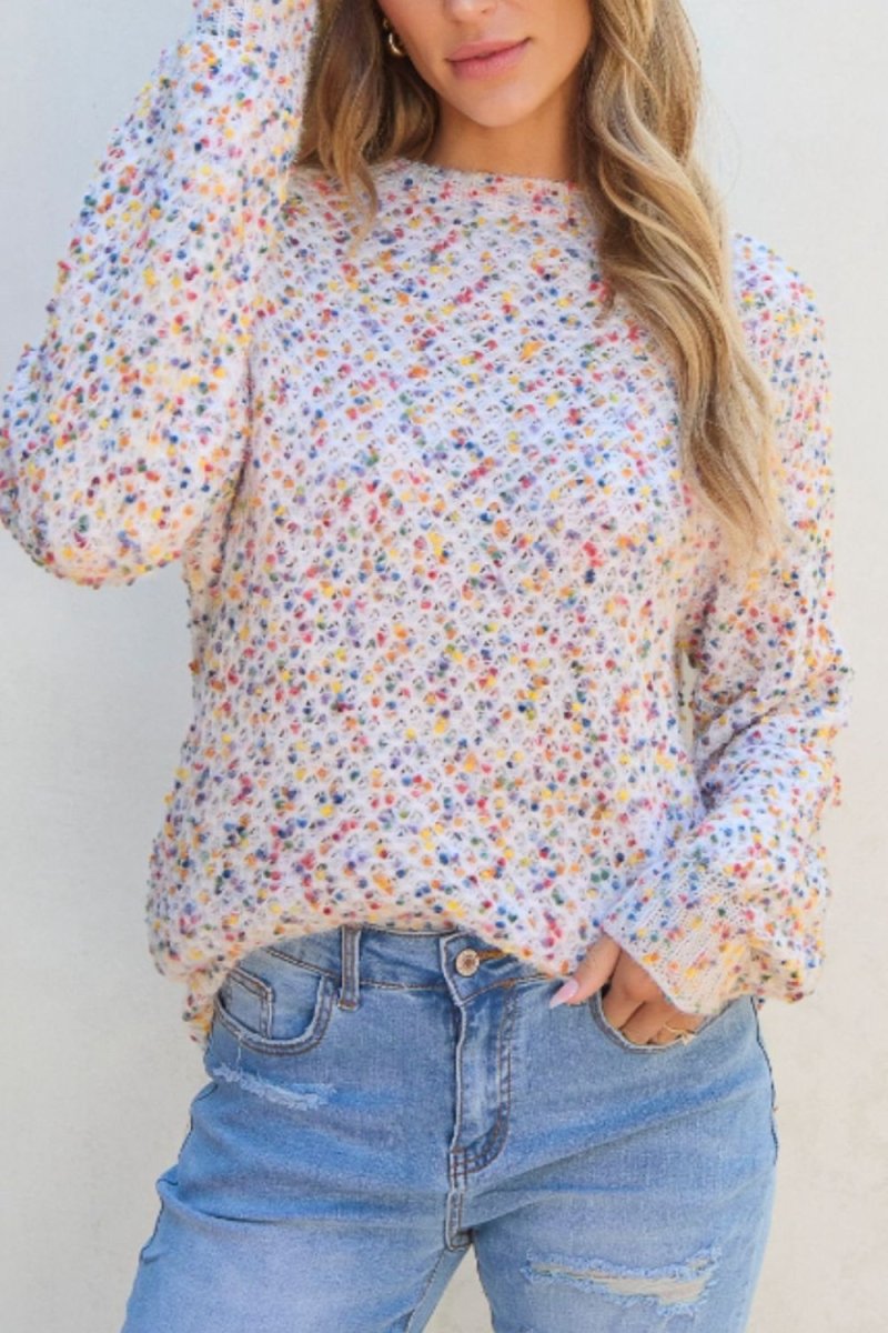 Confetti Round Neck Long Sleeve Sweater - S. M. & Co.