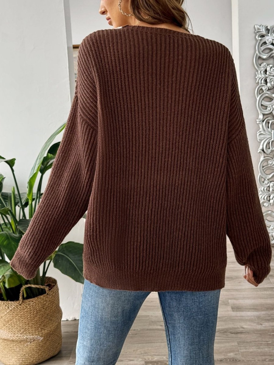 Contrast Dropped Shoulder Long Sleeve Sweater - S. M. & Co.