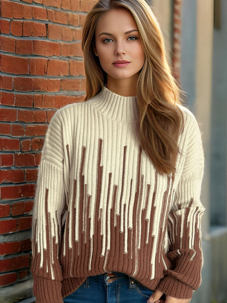 Contrast Mock Neck Long Sleeve Sweater - S. M. & Co.