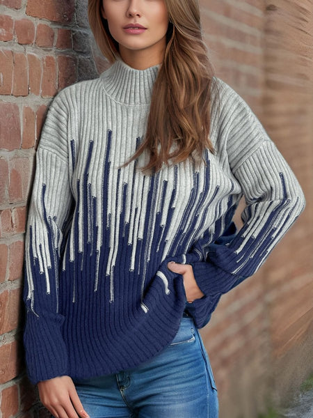 Contrast Mock Neck Long Sleeve Sweater - S. M. & Co.