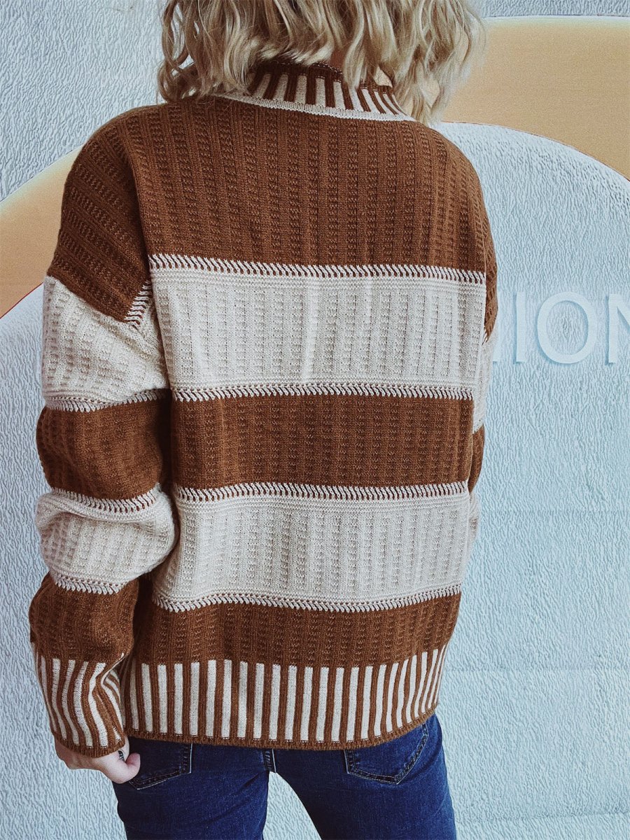 Contrast Round Neck Long Sleeve Sweater - S. M. & Co.