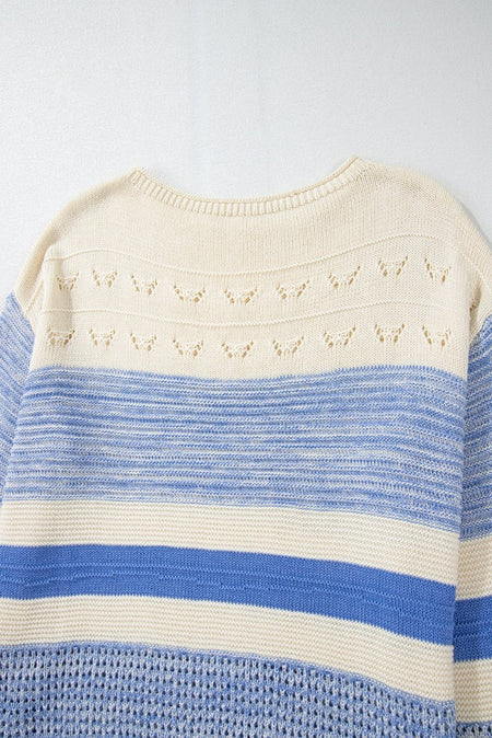 Contrast Round Neck Long Sleeve Sweater - S. M. & Co.