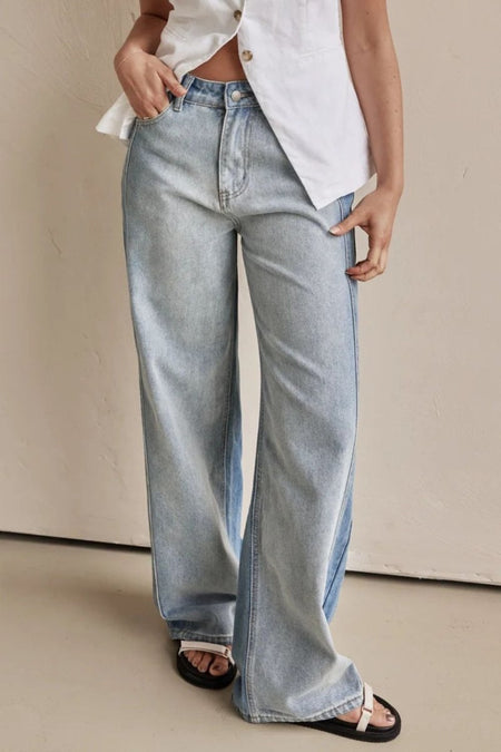 Contrast Straight Leg Jeans with Pockets - S. M. & Co.