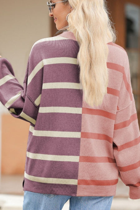 Contrast Striped Long Sleeve Sweatshirt - S. M. & Co.