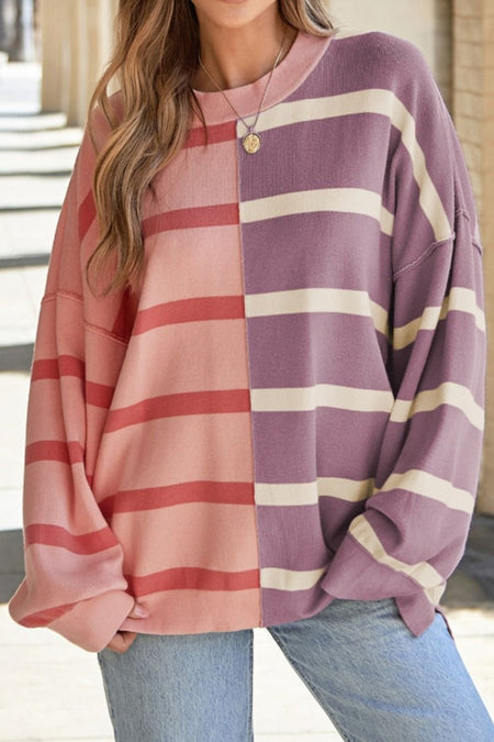 Contrast Striped Long Sleeve Sweatshirt - S. M. & Co.