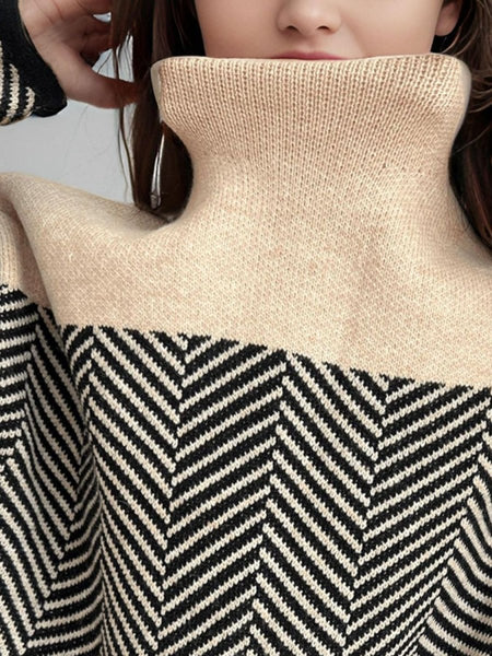 Contrast Turtleneck Long Sleeve Sweater - S. M. & Co.