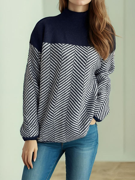 Contrast Turtleneck Long Sleeve Sweater - S. M. & Co.