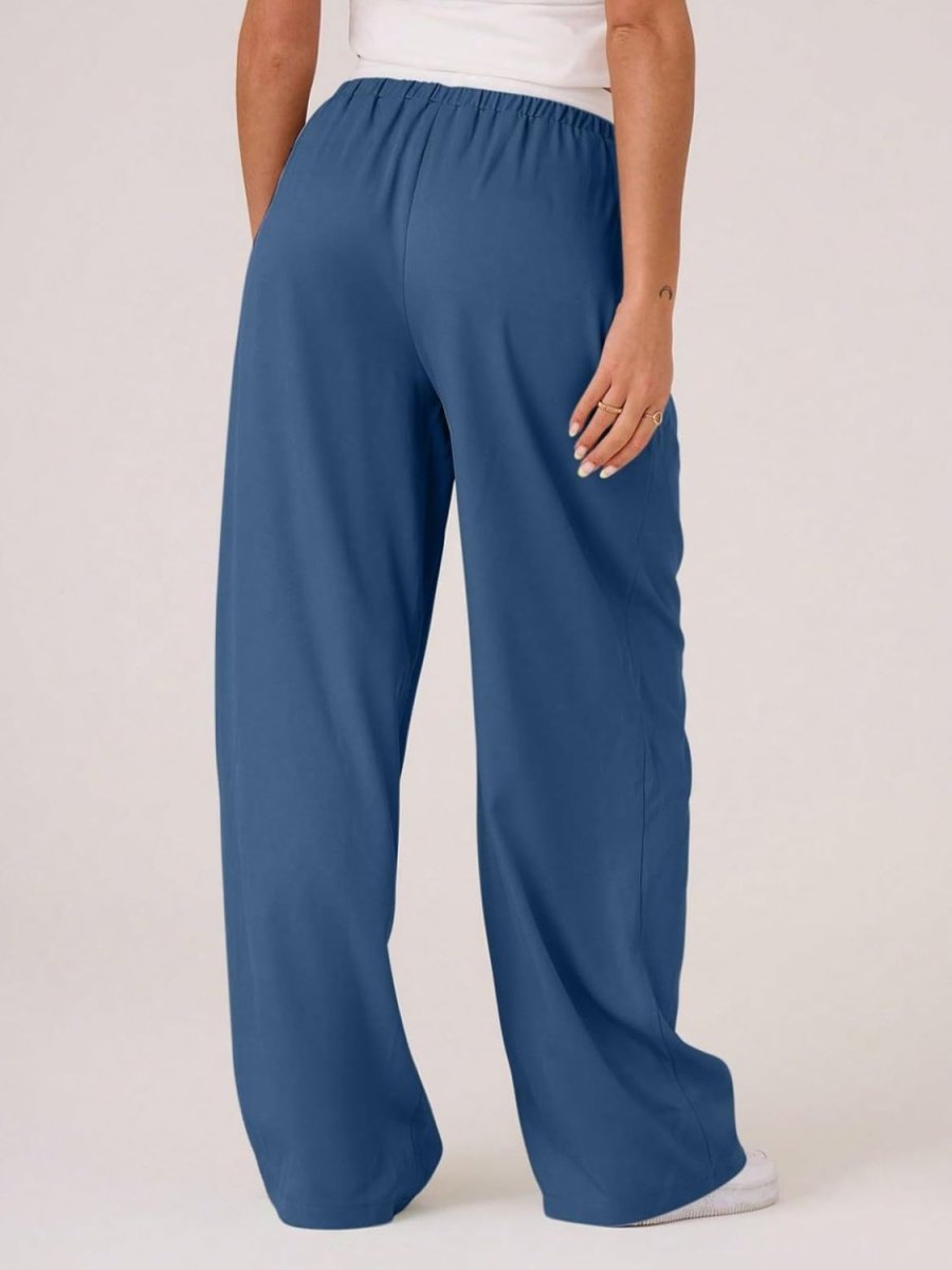 Contrast Waistband Drawstring Wide Leg Pants - S. M. & Co.