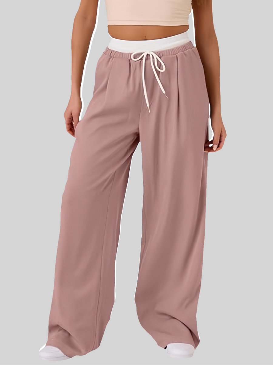 Contrast Waistband Drawstring Wide Leg Pants - S. M. & Co.