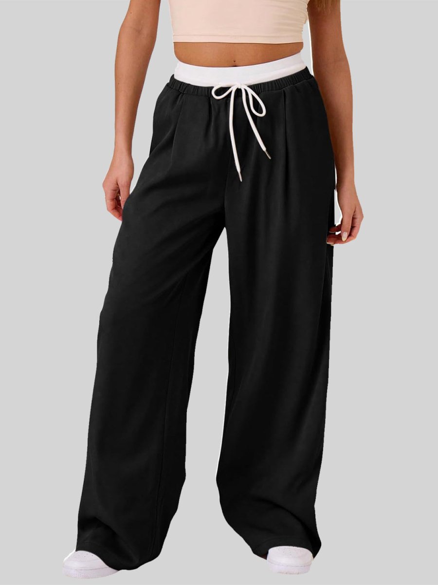 Contrast Waistband Drawstring Wide Leg Pants - S. M. & Co.