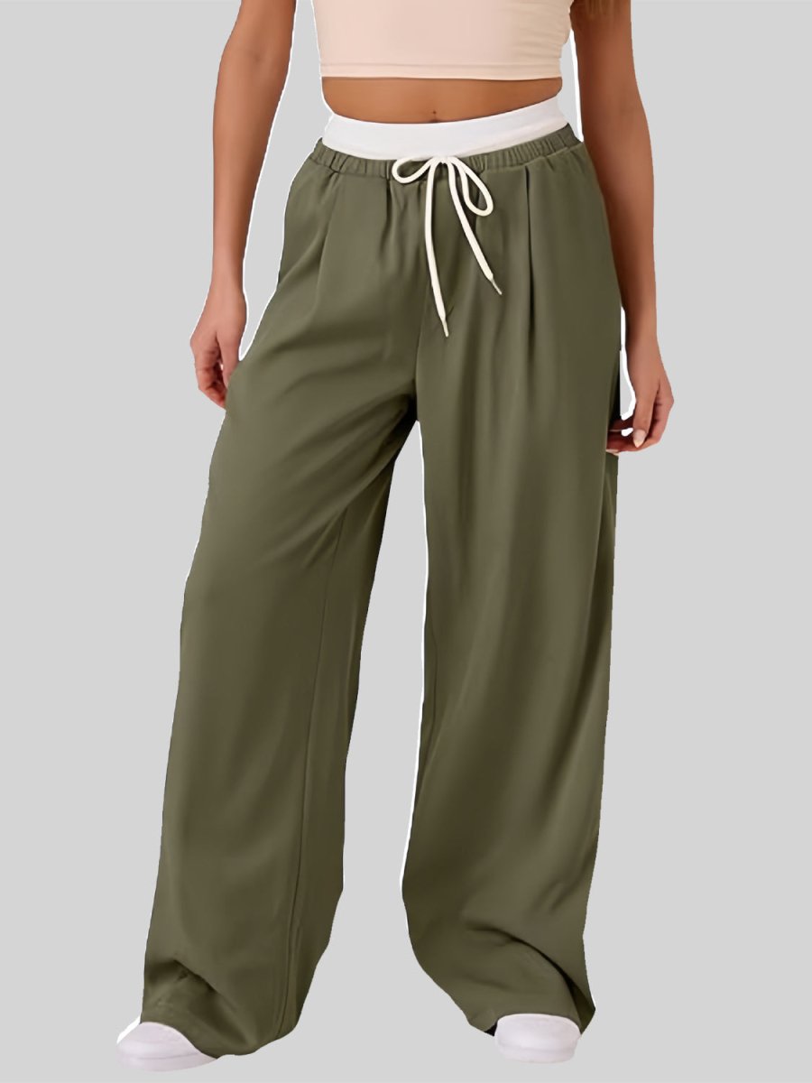 Contrast Waistband Drawstring Wide Leg Pants - S. M. & Co.