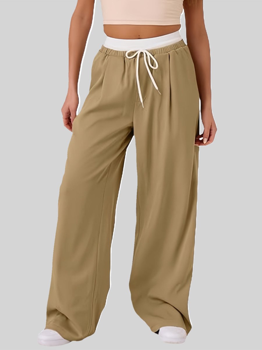 Contrast Waistband Drawstring Wide Leg Pants - S. M. & Co.