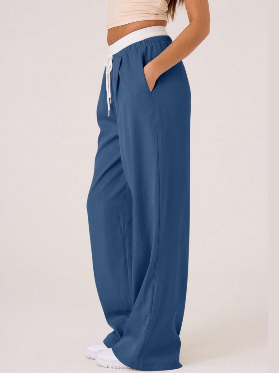 Contrast Waistband Drawstring Wide Leg Pants - S. M. & Co.