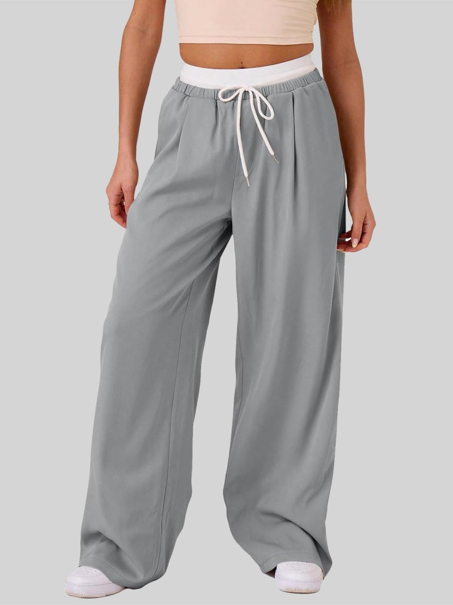 Contrast Waistband Drawstring Wide Leg Pants - S. M. & Co.