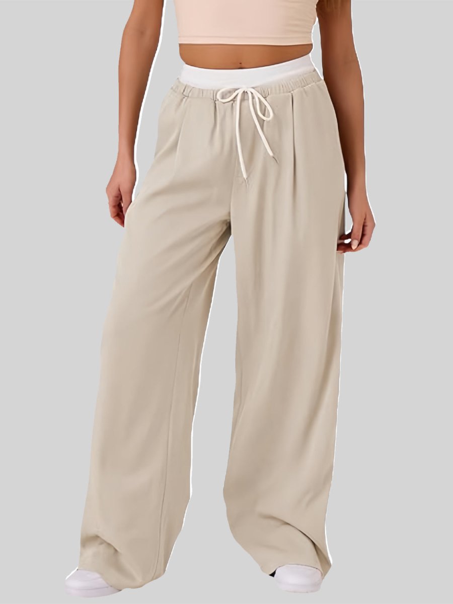 Contrast Waistband Drawstring Wide Leg Pants - S. M. & Co.