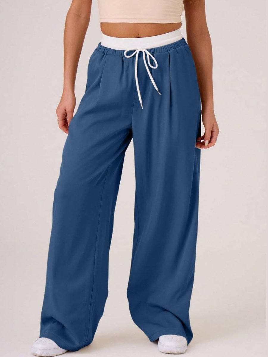 Contrast Waistband Drawstring Wide Leg Pants - S. M. & Co.