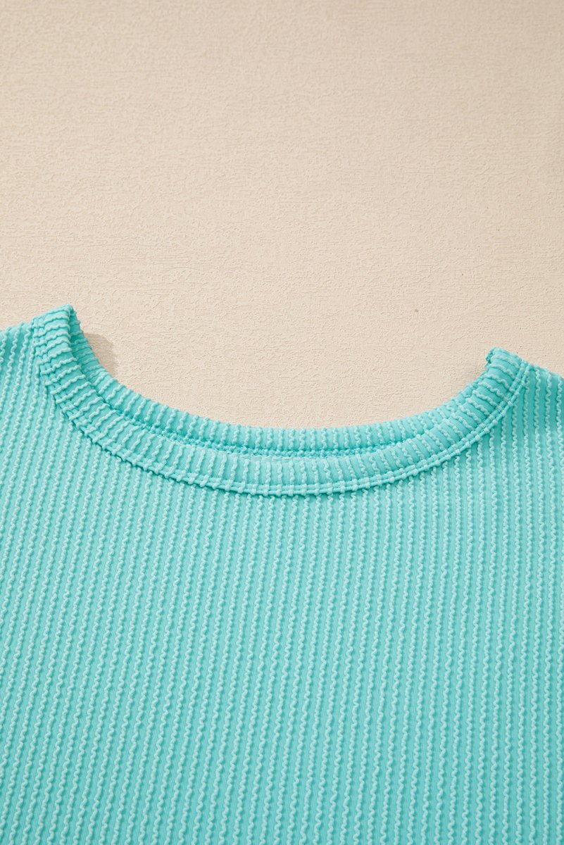 Corded Knit Round Neck Long Sleeve Top - S. M. & Co.