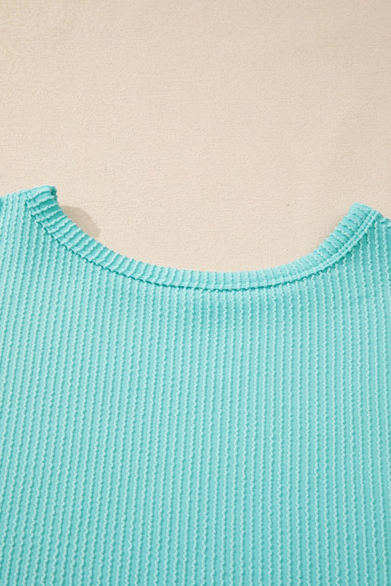 Corded Knit Round Neck Long Sleeve Top - S. M. & Co.