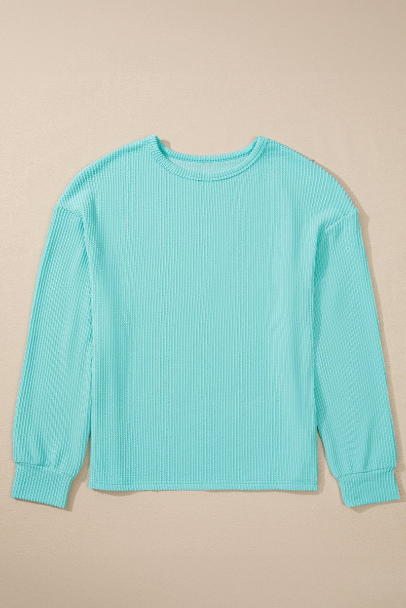 Corded Knit Round Neck Long Sleeve Top - S. M. & Co.