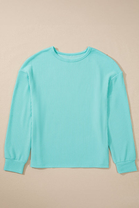 Corded Knit Round Neck Long Sleeve Top - S. M. & Co.