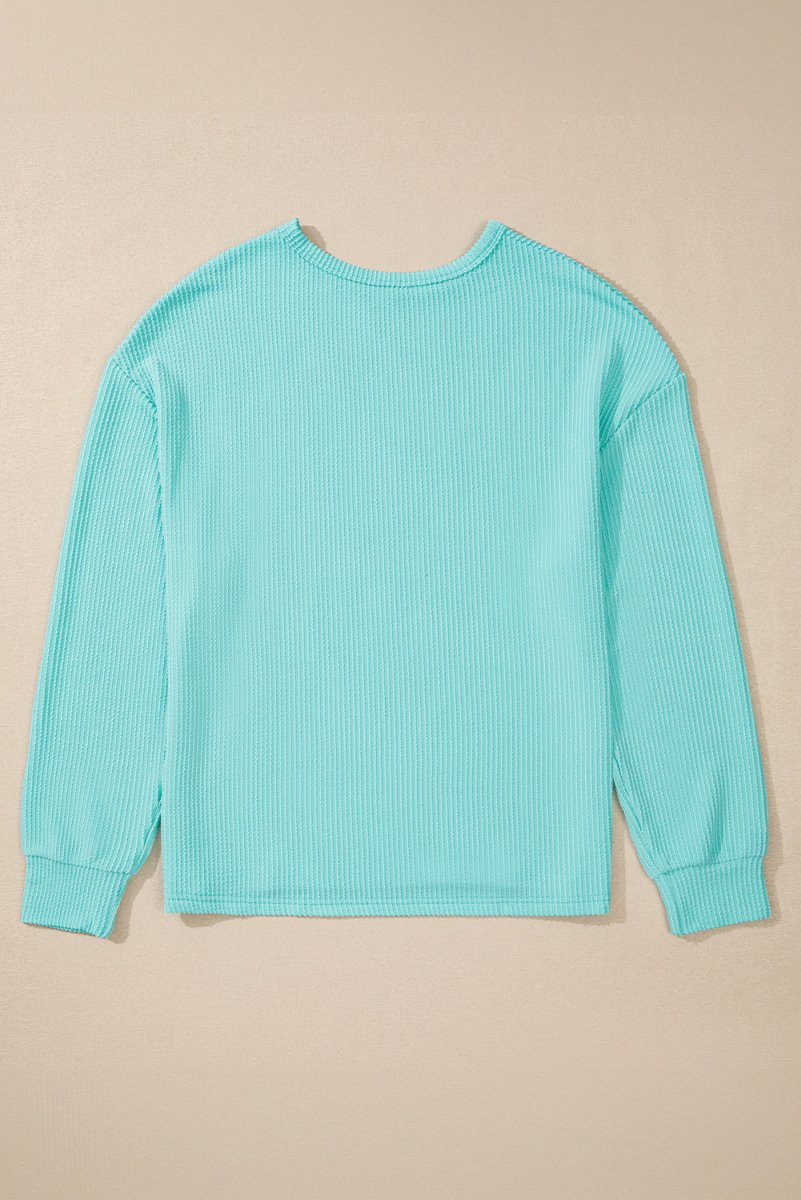 Corded Knit Round Neck Long Sleeve Top - S. M. & Co.