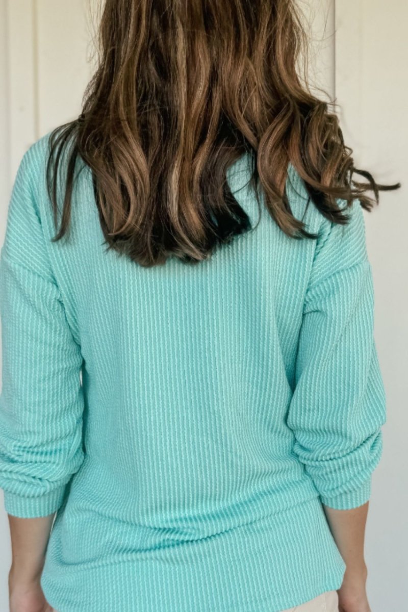 Corded Knit Round Neck Long Sleeve Top - S. M. & Co.