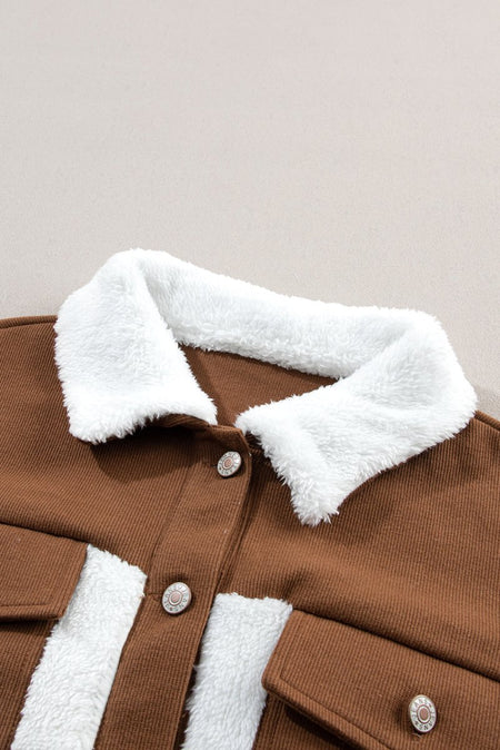 Corduroy Contrast Patchwork Fuzzy Jacket - S. M. & Co.