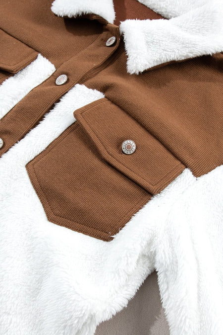 Corduroy Contrast Patchwork Fuzzy Jacket - S. M. & Co.