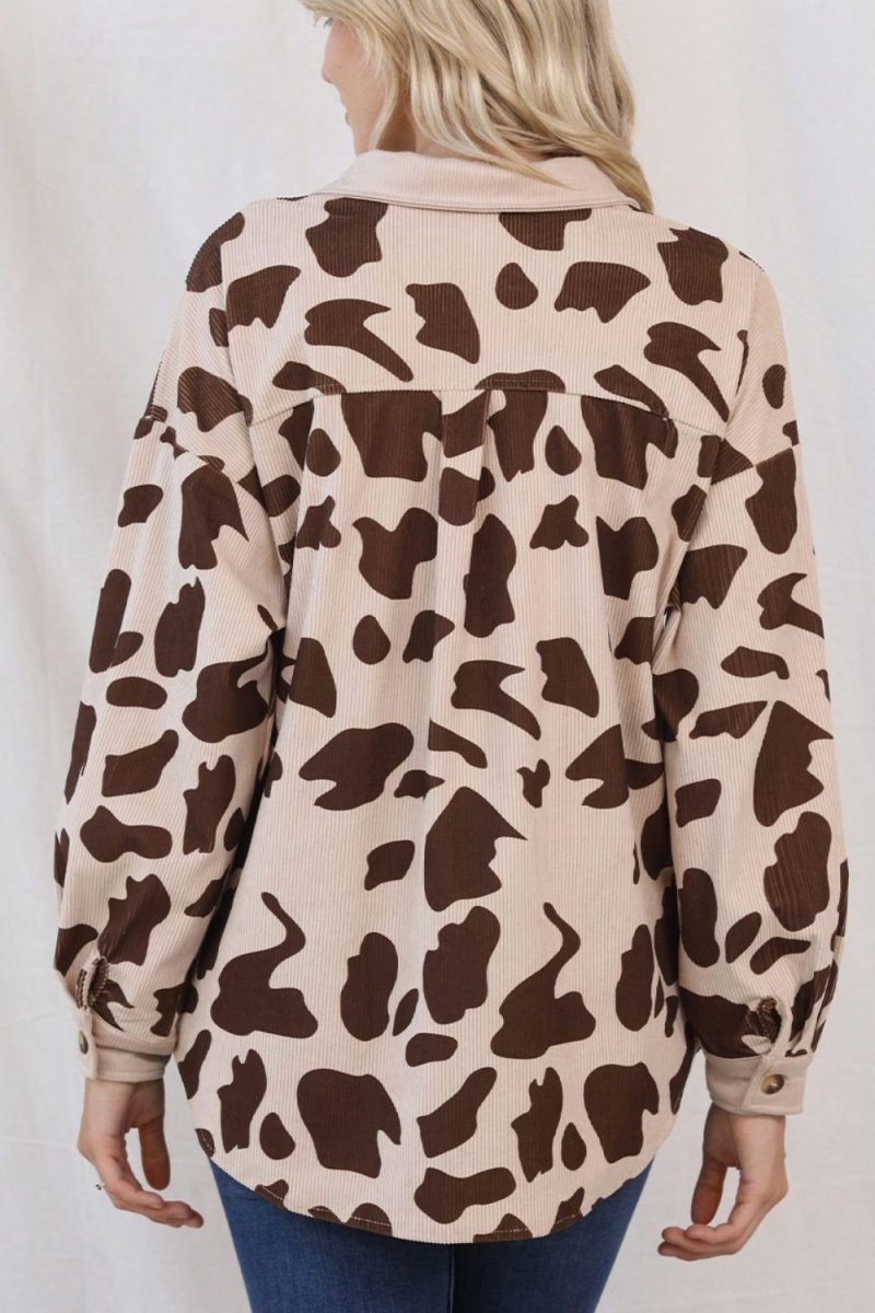 Cow Print Button Up Corduroy Shacket - S. M. & Co.