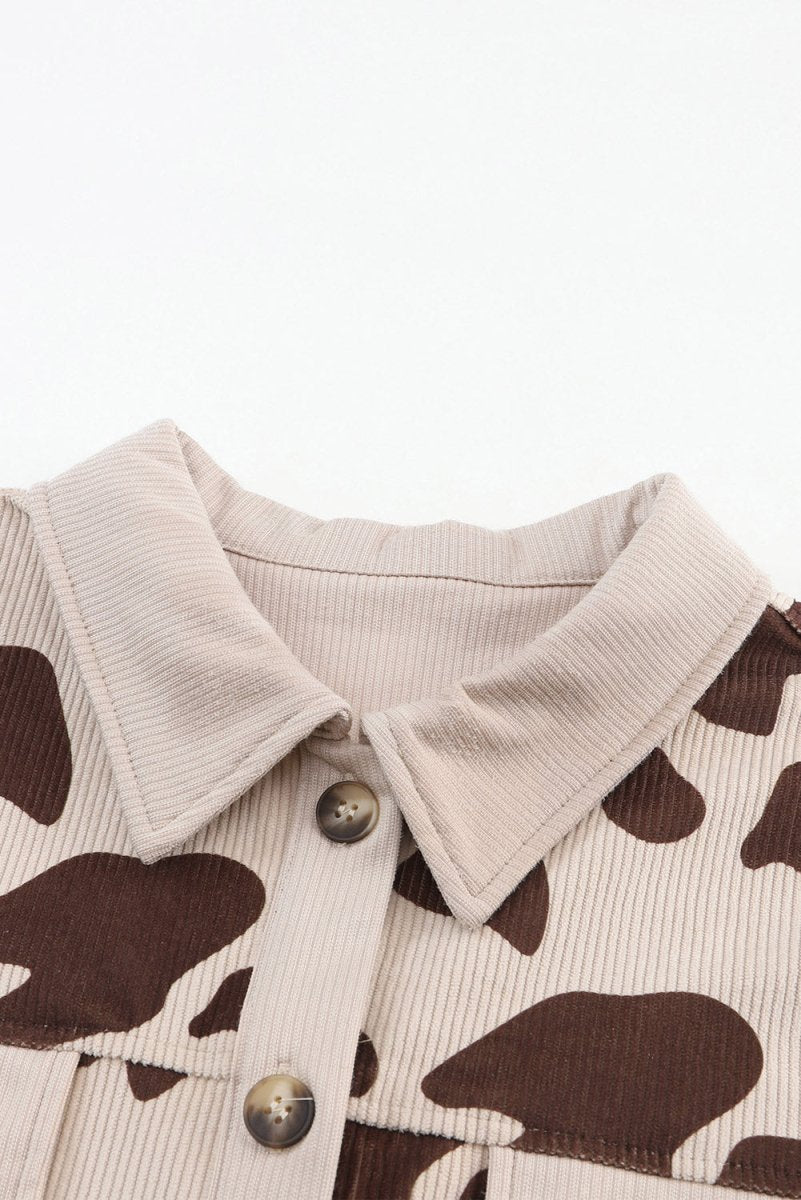 Cow Print Button Up Corduroy Shacket - S. M. & Co.