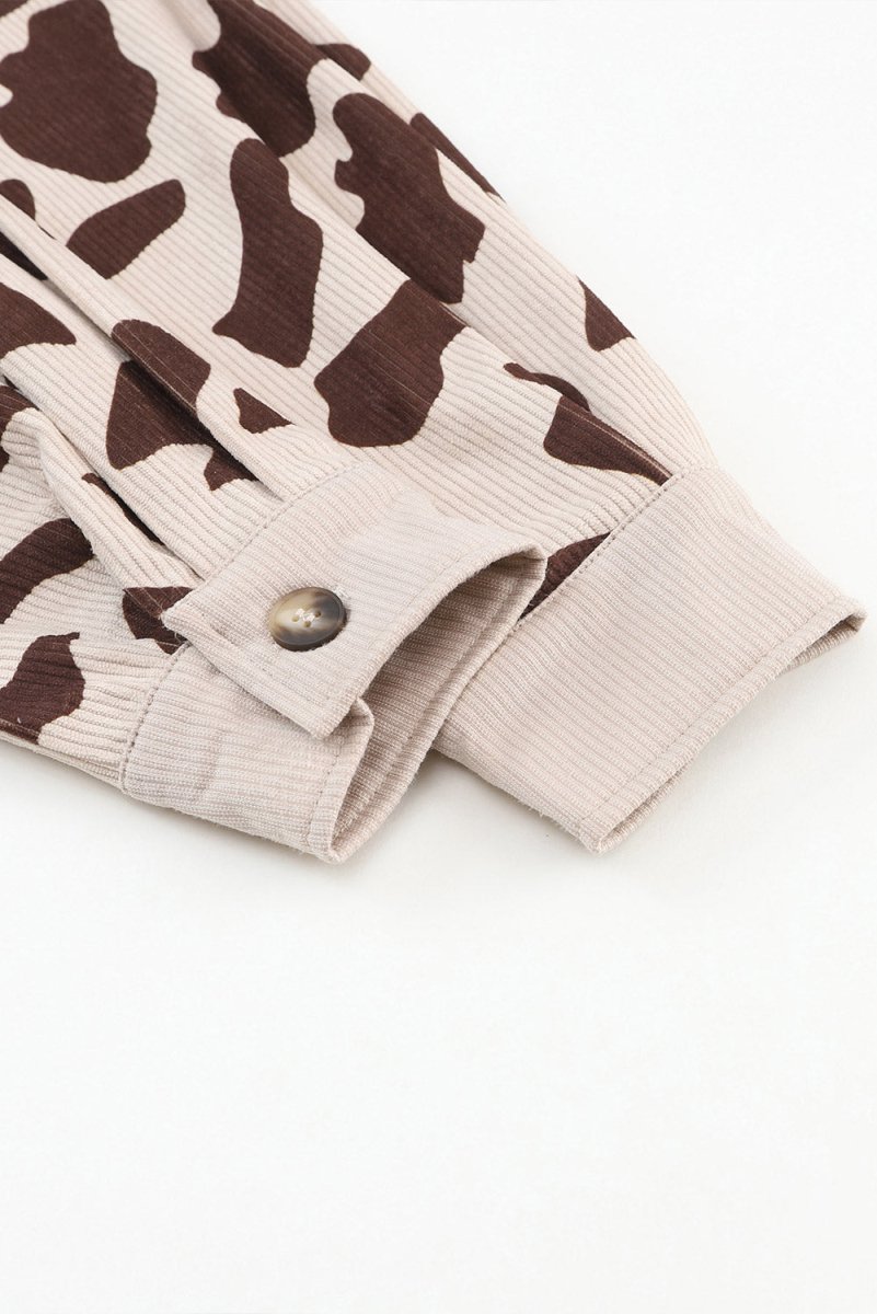 Cow Print Button Up Corduroy Shacket - S. M. & Co.