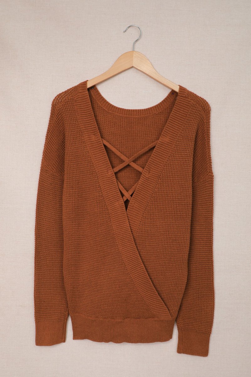 Crisscross Back Boat Neck Sweater - S. M. & Co.